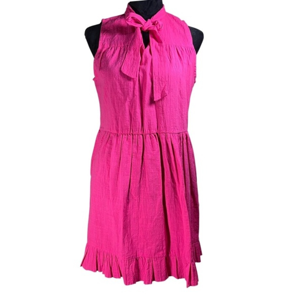 LILI SIDONIO‎ Dress Hot Pink Sleeveless Tie Neck Ruffle Hem Arty Urban Pop chic